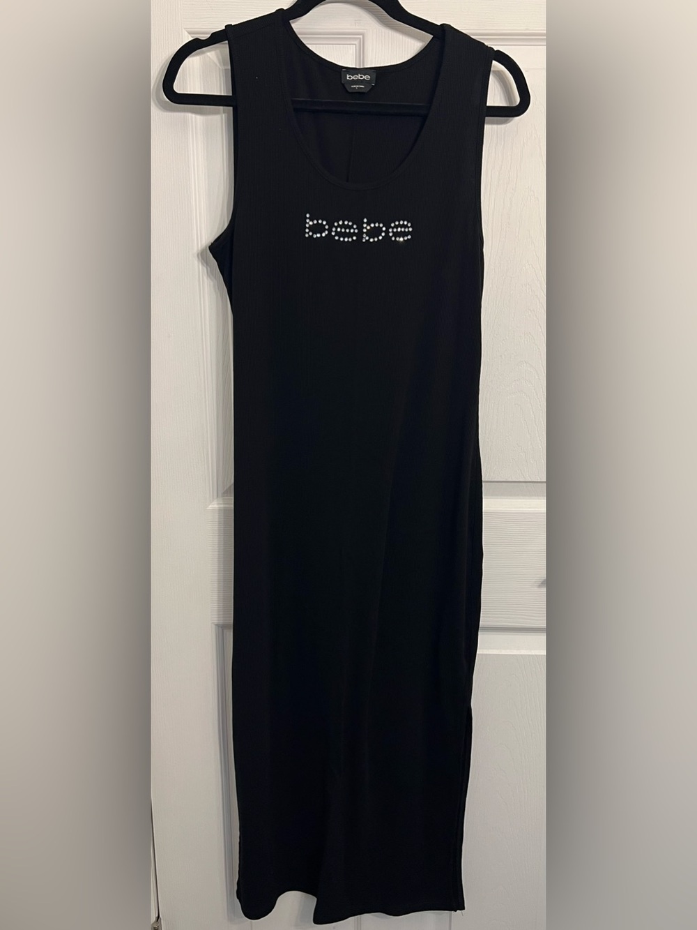 bebe Black Rhinestone Logo Maxi Dress